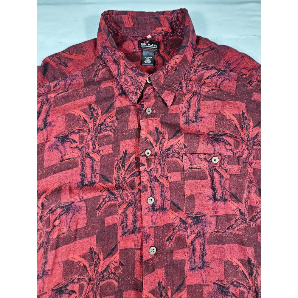 Red Macaw Trading Company Mens XXXLT Red Tropical Palm Rayon Button Down Shirt